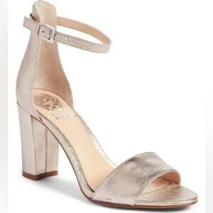 Vince Camuto Corlina Ankle Strap Metallic Chunky Heel Leather Sandal Size 9